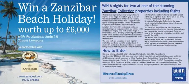 Win a Zanzibar Beach Holiday With Western Morning News
